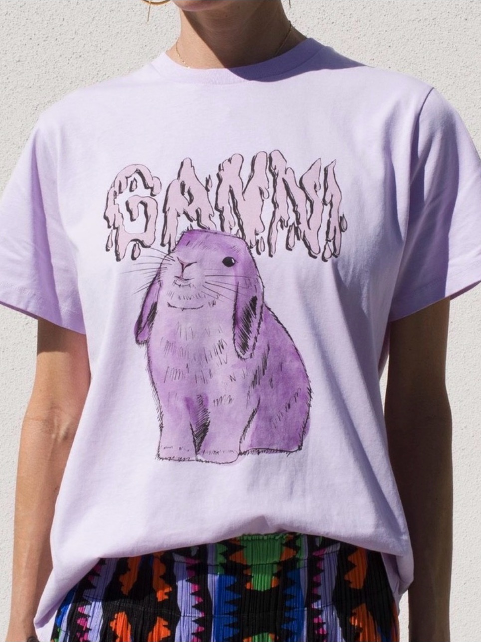 Ganni Lilac Bunny Print Logo T-Shirt